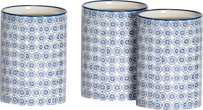 Produktbild von Nicola Spring Handbedruckte Küchenutensilienhalter – 1 Liter – Marineblau – 3er-Pack