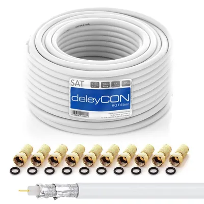 Produktbild von deleyCON HQ 20m SAT Koaxialkabel 130dB 4-fach, 10 F-Stecker