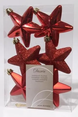 Obrázok produktu pre Vianočné ozdoby na stromček červené hviezdy sada 6 ks. 7,5 cm