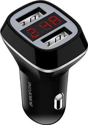 Produktbild von Borofone, Auto-Ladegerät 2x USB mit LCD-Anzeige Schnellladung, Schwarz