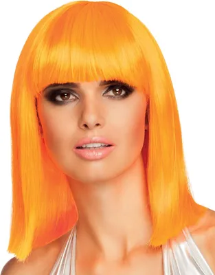Produktbild von Neon-Orange Damen Perücke mit Pony
