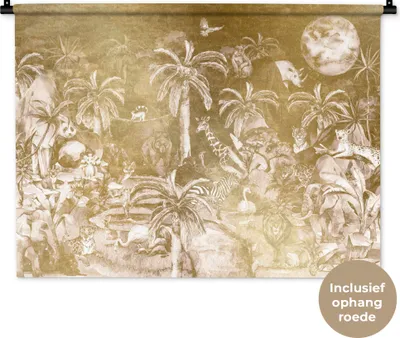 Produktbild von MuchoWow® Wandteppich Wandbehang Dschungel - Gold - Kinder - Pflanzen - Tiere 90x67.5 cm Tapisserie Dekoration Wandtuch - Fototeppich - Wand-Skulpturen