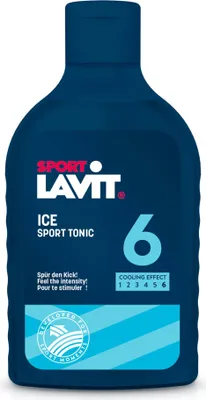 A dark blue bottle of Sport Lavit Ice Sport Tonic.