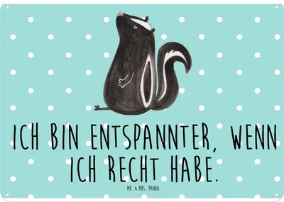Produktbild von Mr. & Mrs. Panda Wandbild Stinktier Sitzen DIN A4 - Türkis Pastell - Geschenk, Raubtier, Wildtier, Stinker, tafel, Spruch, Metallschild, Blechschild, Türschild, Büro