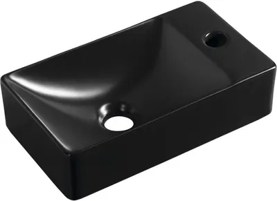 Obrázek produktu pro Keramické umyvadlo MARGITHA 38x22 cm, otvor pro baterii na pravé straně, matná černá barva