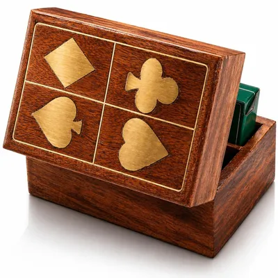 Productafbeelding van Omgoods - Handgemaakte Houten Kaart Houder met 2 Sets Speelkaarten