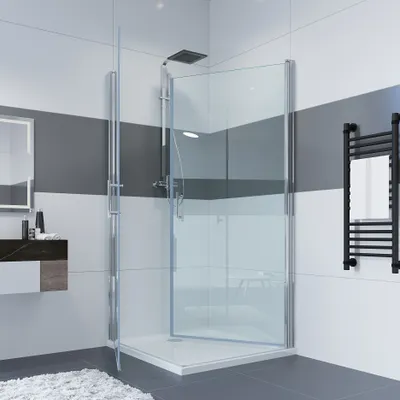 Produktbild von IMPTS Pendeltür Duschkabine Eckeinstieg 90x100x195cm Duschabtrennung Doppelt Schwingtüren Eckdusche ESG NANO Glas Duschwand,OHNE Duschwanne