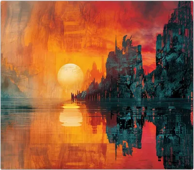 Produktbild von Spritzschutz Herdabdeckplatte Schneidebrett aus Glas Sonnenuntergang Stadt 1-Teilig (60x52cm)
