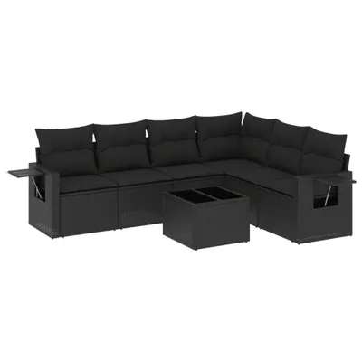 Produktbild von vidaXL 7-tlg. Garten-Sofagarnitur mit Kissen Schwarz Poly Rattan
