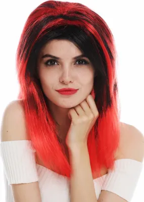 Produktbild von WIG ME UP Perücke lang glatt Mittelscheitel schwarz rot gesträhnt Teufelin 63040-P103-13