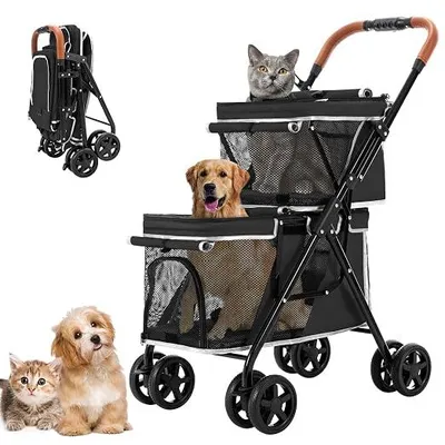 Produktbild von Hundebuggy Faltbar, Hundewagen Haustier Kinderwagen Hundebox Klappbar, Haustiere Buggy Geeignet für kleine Hunde und Katzen unter 20 kg (Schwarz)