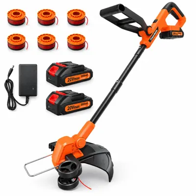 Produktbild von Akku-Rasentrimmer 20V mit 2 Akkus, Rasenkantenschneider Freischneider 2 in 1, mit Akku und Ladegerät, mit 6x Spule & Teleskop-Stiel