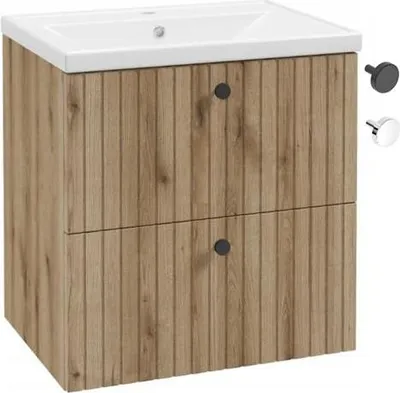 Zdjęcie produktu dla Domodomo szafka łazienkowa z umywalką, 60 x 46 x 64 cm dąb, szafka wisząca łazienkowa - szafka pod umywalkę z szufladami (Evoke dąb 60 cm)
