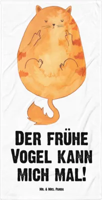 Produktbild von Mr. & Mrs. Panda Handtuch Katze Frühaufsteher - Weiß - Geschenk, Verschlafen, Kaffee, Duschtuch, Genervt, Reisehandtuch, Badehandtuch, Mittelfinger, Strandtuch, Großes