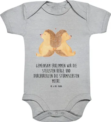 Produktbild von Mr. & Mrs. Panda Strampler Baby Igel händchenhaltend 12. - 18. Monat - Heather Grey - Geschenk, Babystrampler, Freundin, Love, Kurzarmbody, Verknallt, Einteiler, Verliebt