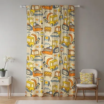 Productafbeelding van Gordijn met cartoonprint, 160 cm hoog, lichtdoorlatend, met lus voor de roede, geschikt voor kinderkamers – Blauw