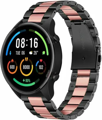 Produktbild von Strap-it Stahlarmband - Kompatibel mit Xiaomi Mi Watch Armband Ersatzarmband Edelstahl - Gliederarmband mit Faltschließe - Hochwertiges Material - für Smartwatch 22mm Armband Schwarz / Rosa