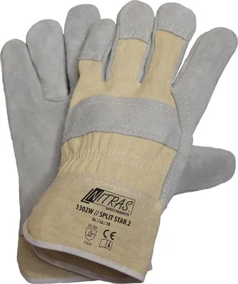 Produktbild von NITRAS SPLIT STAR 2, Rindspaltlederhandschuhe, naturfarben / grau, EN 388 Baumwolle, Größe 10 | Packung (12 Paare)