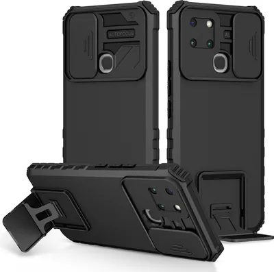 Immagine prodotto di Custodia per Infinix Smart 6 robusta e militare a doppio strato con supporto e protezione scorrevole per la fotocamera, nero