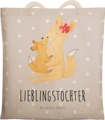 Produktbild von Mr. & Mrs. Panda einkaufsshopper Fuchs Mama - Grau Pastell - Geschenk, Tote Bag, Tasche, Tragetasche Bedruckt, Mutter, Tochter, Stoffbeutel, Familie, Beutel, Schoß