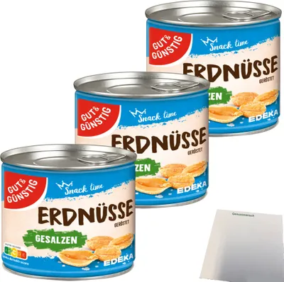 Produktbild von Gut & Günstig Erdnüsse geröstet und gesalzen 3er Pack (3x200g Packung) + usy Block