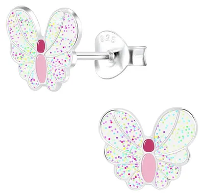 Produktbild von Schmetterling Ohrstecker: Bunte Kinder Ohrringe Silber 925