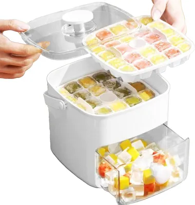 Produktbild von Gefrierschrank-Eiswürfelform – Eiswürfelform mit Griff, tragbar, großes Fassungsvermögen für Treffen, Picknicks, Camping und Kochen
