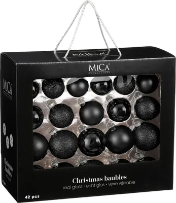 Image de Mica Decorations Ensemble de boules de Noël - 42 pièces - Ø7 cm - Noir