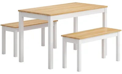 Immagine prodotto di Set tavolo da pranzo in legno massello di pino con 2 panche, per 4 persone, 108 cm
