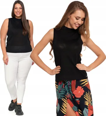 Produktbild von Moraj - Damentop Größe S - Stricktop Schwarz - Ärmelloses Top fur Damen - Stehkragentop Steh Kragen