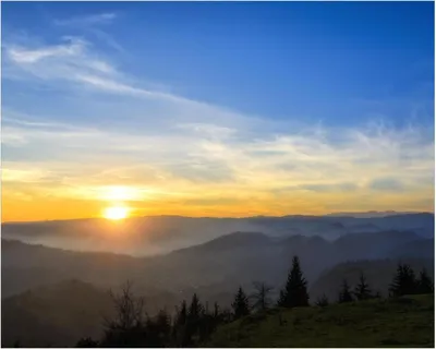 Produktbild von Wallario Poster - Sonnenaufgang über dem Schwarzwald, Kunstdruck Größe: 40 x 50 cm