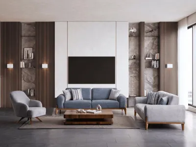 Produktbild von Sitzgruppe/Sofa Set - Wohnzimmergarnitur "Bluebell" 3+3+1-Hellblau/Grau