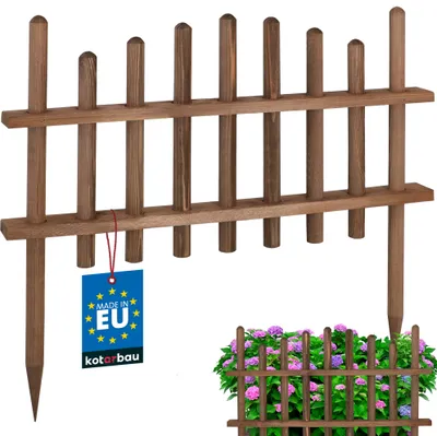 A wooden garden fence with a tag attached.
