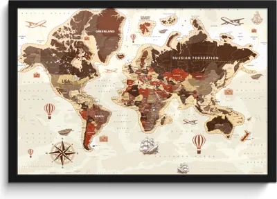 Produktbild von MuchoWow® MuchoWow® Gerahmtes Poster Weltkarte - Vintage - Kompass 60x40 cm - Poster mit zchwarzem Bilderrahmen - Printing - Wanddeko Schlafzimmer