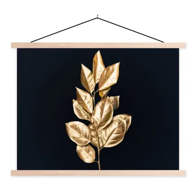 Produktbild von MuchoWow® Textilposter Pflanze - Blätter - Gold - Schwarz - Luxus 40x30 cm mit holzfarbenen Rahmen - Bilder