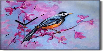 Produktbild von Dekor Leinwand Uhr Wandbilder 60x30 Gemälde Zweig Blumen Tier Vogel Kunst - schwarze Hände
