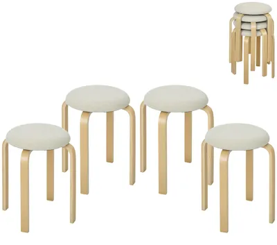 Produktbild von HOMCOM 4er Set Esszimmerhocker Stapelhocker Hocker mit Leinenoptik für Küche