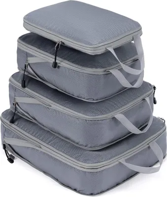 Produktbild von 4-teiliges Kompressions-Packwürfel-Set – Kompressions-Packwürfel – Wasserdichter Koffer-Organizer mit Reißverschluss (XL, L, 2 x M) – Platzsparend für Handgepäck