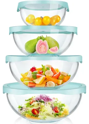 Produktbild von Glasschüssel-Set mit Deckel 4 Stück (0.5L, 1L, 2L, 3.5L) Borosilikatglas hitzebeständig spülmaschinenfest