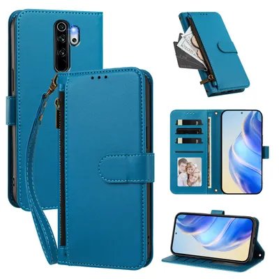 Produktbild von Geldbörse Hülle für Xiaomi Redmi Note 8 Pro, Kunstleder Handyhülle mit Kartenfächer, Ständer, Handschlaufe Blau