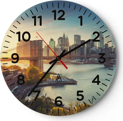 Produktbild von Wanduhr - Rund - Glasuhr - New York Brücke - 40x40cm - Schleichendes Uhrwerk - Lautlos - zum Aufhängen bereit - Dekoration Modern - Wanddekoration aus Glas - C4AR40x40-4047