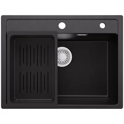 Produktbild von Anycee MAX Spülbecken schwarz Granitspüle Einbauspüle 60x46 mit Abtropfsieb, bruchfest, hitzebeständig, pflegeleicht, ideal für Küchenrenovierung