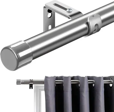 Productafbeelding van Ibenzoa® Gordijnstangset – verstelbare zilverkleurige stangen, 76–345 cm, Ø 2,5 cm, roestvrij staal, ronde eindknoppen, complete set inclusief beugels voor woonruimtes