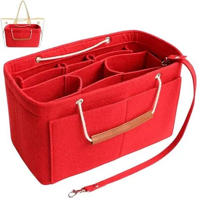 Produktbild von Famanu Handtaschen-Organizer mit 11 Fächern - Filz-Einsatz für Damenhandtaschen und Shopper - Rot, Größe S