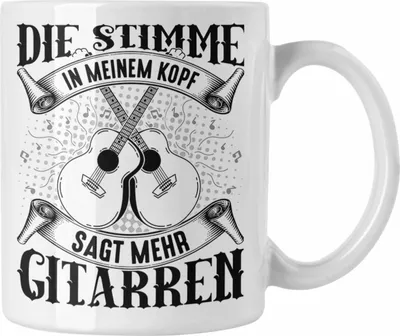 Produktbild von Trendation - Gitarrenspieler Tasse Geschenk Gitarre Geschenkidee Spruch Kaffee-Becher fürr Gitarrist Die Stimme In Meinem Kopf Sagt Mehr Gitarren (Weiß)
