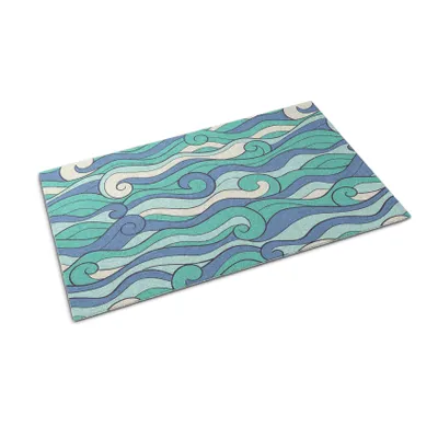 Imagen del producto de Felpudo para la puerta - Alfombra absorbente de suciedad - Alfombra antideslizante para interior y exterior - 60x40 cm - Motivo: olas marinas