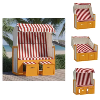 Produktbild von vidaXL Strandkorb mit Dach Poly Rattan und Massivholz Rot & Weiß -  Sonnenliegen