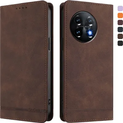 Produktbild von Hülle für OnePlus 11, Retro Kunstleder Ständer Klapphülle mit Kartenfächer und Magnetische Braun
