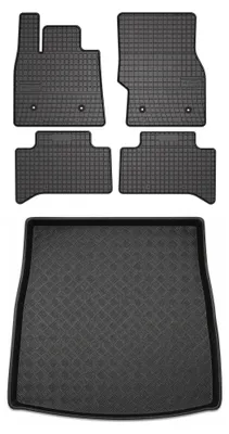 Image de Tapis en caoutchouc + bac de coffre pour Alfa Romeo Stelvio 2016- (avec caisson de basses) – 5 pièces, noirs, sur mesure