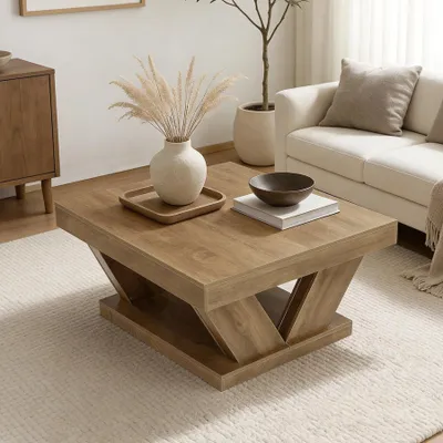 Produktbild von Couchtisch, Landhaus-Couchtisch mit großer Ablagefläche, moderner 2-stöckiger Couchtisch aus rustikalem Holz für Wohnzimmer und Homeoffice